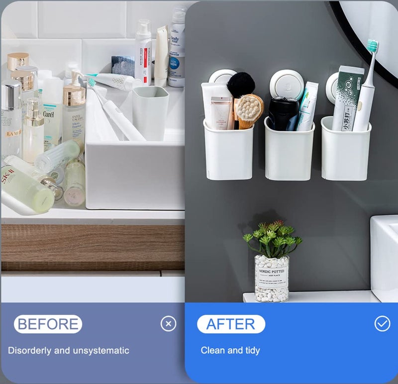 LEVERLOC Powerful Suction Cup Toothbrush Holder, Drill-Free Wall Shower Holder for Toothbrush, Toothpaste, Razor, Removable Suction Cup in Shower, Self-draining Kitchen Tableware Organizer, White - Image 5